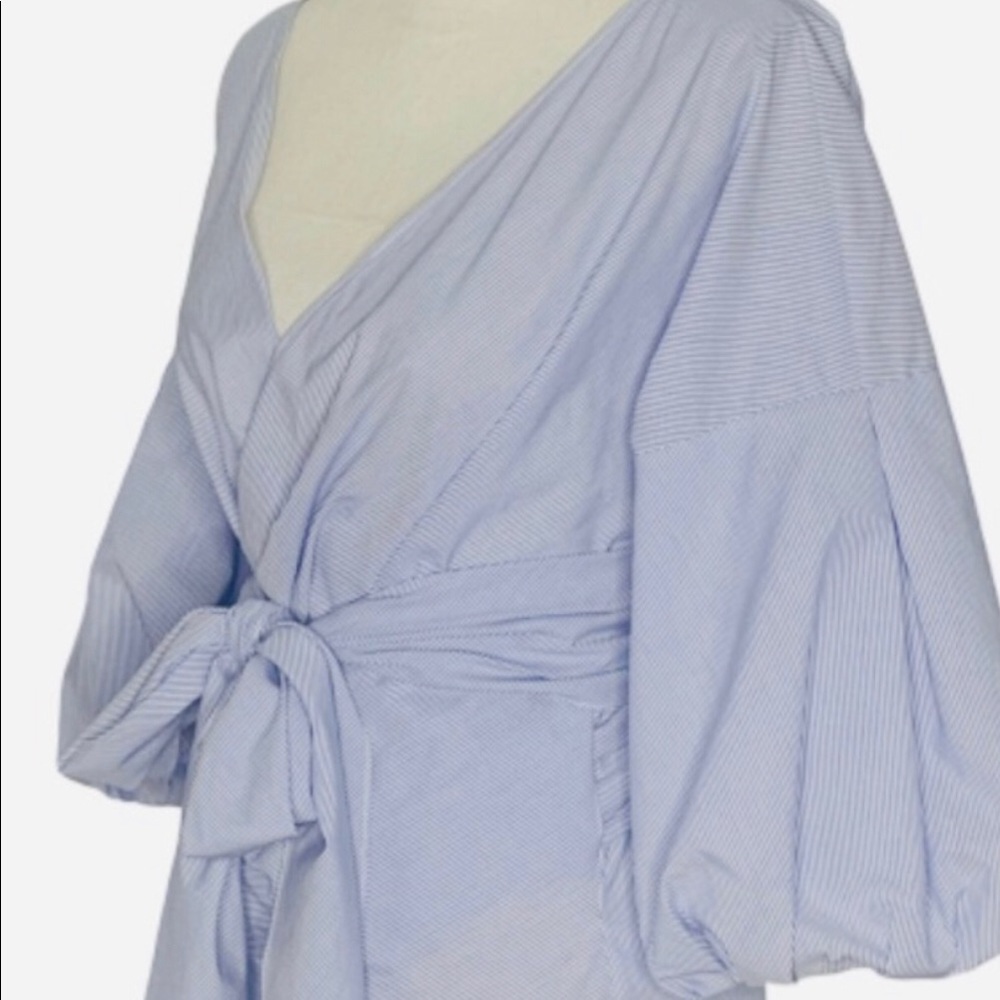 Charlotte Brody pinstripe wrap balloon sleeve top